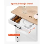 White Portable Kitchen Island Cart with Single Door Cabinet, Swivel Wheels, Towel Rack & Hooks, 18x23 inches 4
