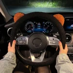 New WInter Warm Soft Plush Cartoon Bear Ear Car Interior Accessories 38cm Car Steering Wheel Cover Handble Cover 4