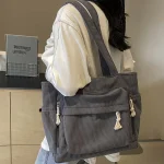 Women Casual Corduroy Shoulder Bag Travel Master Multi Pocket Tote Solid Color 3