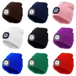Winter Men Beanie Hat with LED Light Rechargeable Knitted Hat for Woman Cap Night Running Fishing Riding Sports Teenager Beanies 2