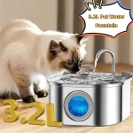 1pc 108.2oz Stainless Steel Quiet Cat Dog Water Fountain USB-Powered 2