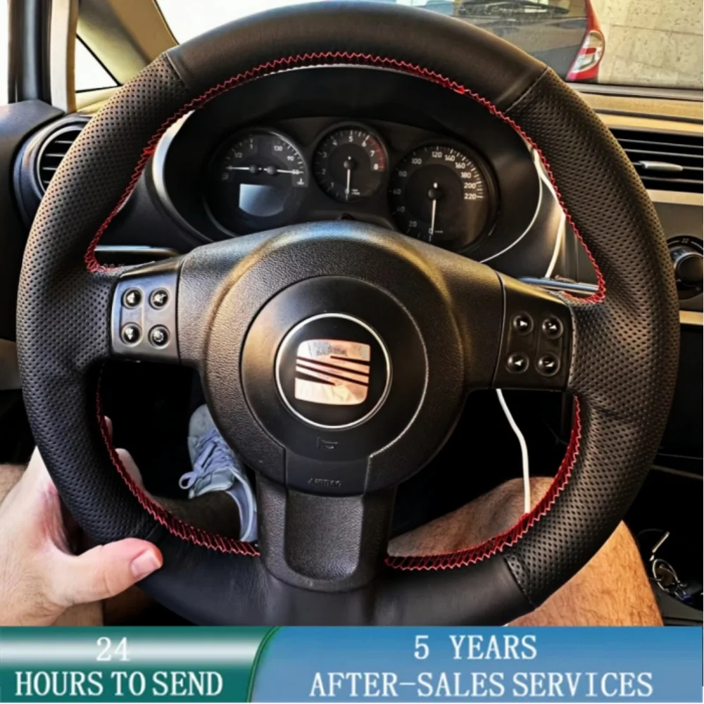 Customized Black Car Steering Wheel Braid Cover Hand Sewing Microfiber Leather For Seat Leon (Mk2) 2006-2008 Ibiza (6L) 2007 Customized Black Car Steering Wheel Braid Cover Hand Sewing Microfiber Leather For Seat Leon (Mk2) 2006-2008 Ibiza (6L) 2007