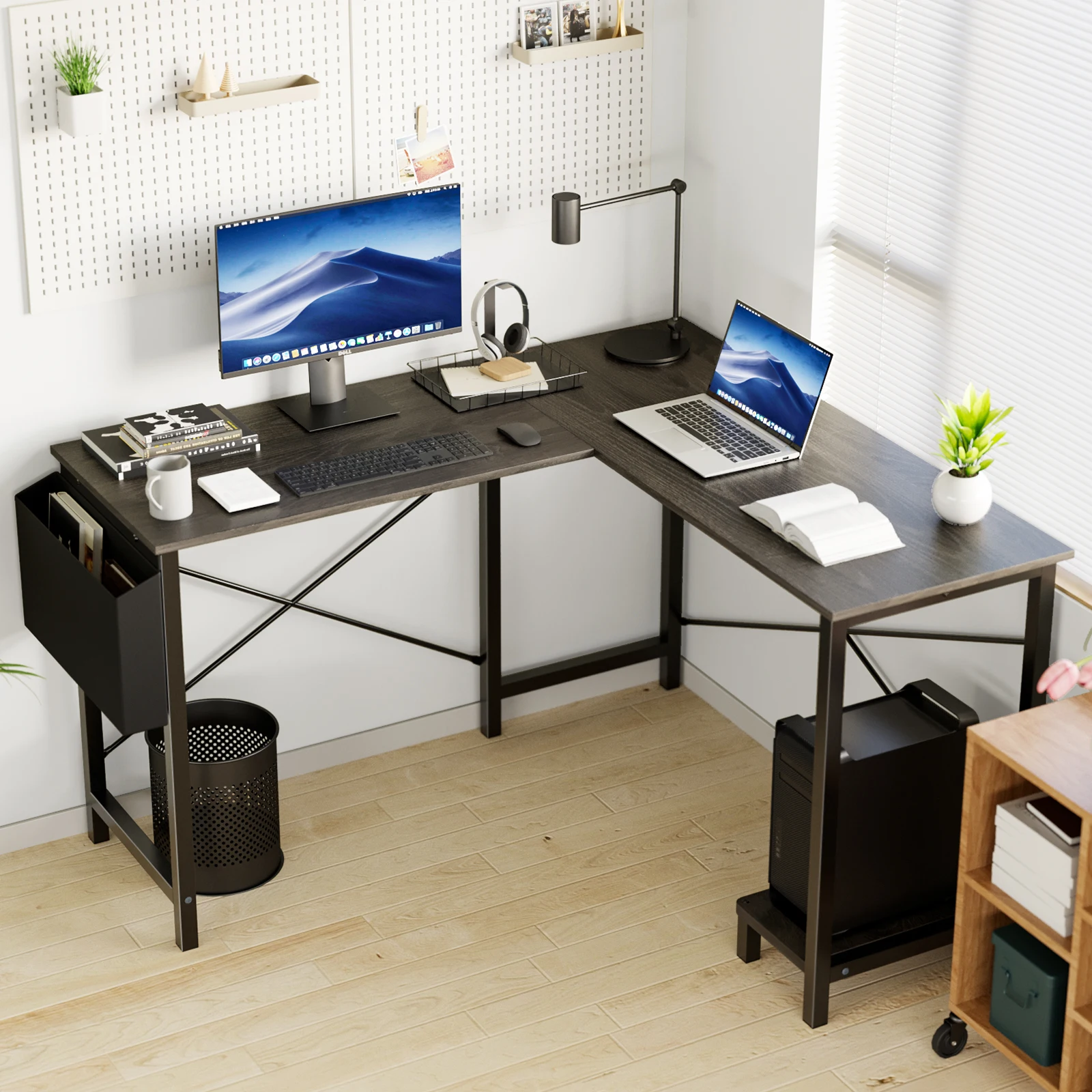 JHK Gaming Corner 50 Inch Office Writing PC Wooden Table with CPU Storage Shelf & Side Bag for Home Office Bedroom Small Space JHK Gaming Corner 50 Inch Office Writing PC Wooden Table with CPU Storage Shelf & Side Bag for Home Office Bedroom Small Space