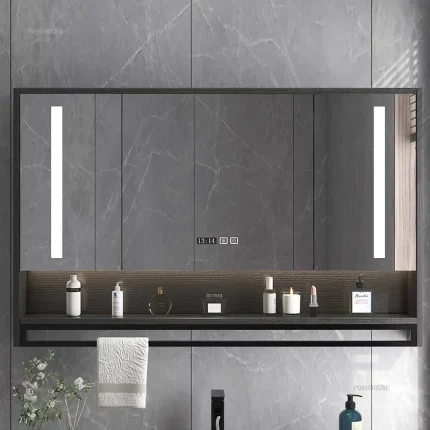 Smart Bathroom Mirror Cabinets Wall-mounted with Backlight Anti-fog Bathroom Furniture Mirror Storage Rack Integrated Cabinet T