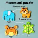 Montessori Cartoon 3D Wooden Puzzle Animal Traffic Jigsaw Toys for Kids Early Learning Educational Cognitive Game Children Gifts 5