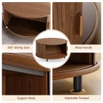 Round Coffee Table with Storage,31.5" Modern Coffee Table with 360° Curved Sliding Door,Fluted Wood Accent Coffee Tablee 4