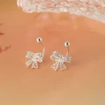 Real 925 Sterling Silver Lace Heart Hollow Bow Screw Buckle Puncture Stud Earrings for Women Fine Jewelry Minimalist Accessories 5