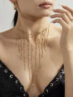 Sweet Collar Cascade Fringe Necklaces 18k Gold Plated Waterproof Non Tarnish Stainless Steel Long Tassels Necklace For Women 5