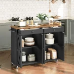 Kitchen Island with Power Outlet, 43.3 Rolling Island with Storage, Kitchen Cart with Spice Rack and Hooks, for Living Room 3