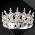 Baroque Round Wedding Crown Bridal Pageant Rhinestone Crystal Tiaras Crown Molding Headpieces For Queens and King 2