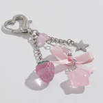 Y2K Fashion Flower Star Love Bow Strawberry Pendant Acrylic Keychain Student Women's Bag Backpack Pants Chain Accessories