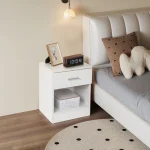 White Double-Layer Nightstand, Simple Storage Cabinet for Bedroom & Living Room, Large Capacity & Practical 4
