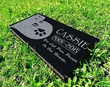 Personalized Pet Grave Markers - Heart Paws Memorial Stones in Black Granite, Engraved with Name and Dates