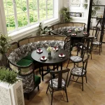 Retro Solid Wood Round Table Combination Western Restaurant Commercial Hotel Table and Chair Booth Sofa 2