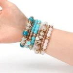 Bohemian Stackable Bead Bracelets for Women Multilayered Bracelet Pendant Charm Stretch Bangles 4