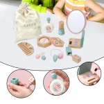 Makeup Toy Kits Wooden Makeup Toys with Cosmetic Bag for Girls Role Playing Games Pretend Play Makeup Beauty Set Birthday Gifts 2
