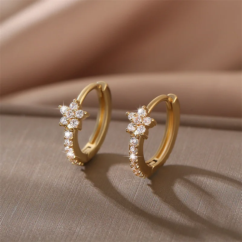 Fashion Stainless Steel Zircon Star Hoops Earrings For Women Vintage Crystal Zirconia Circle Earrings Punk Unisex Rock Jewelry Fashion Stainless Steel Zircon Star Hoops Earrings For Women Vintage Crystal Zirconia Circle Earrings Punk Unisex Rock Jewelry