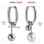 Fashion Metal Pearl U-Shaped Drop Earrings for Women Minimalist Silver Color Asymmetric Square Ear Buckle Jewelry Party Gifts 6