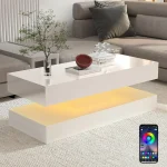 47.3IN High Glossy LED Coffee Table,Modern Center Table with 2 Storage Drawers for Living Room 5