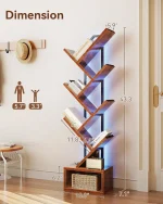 6-Tier Narrow LED Bookshelf with Cabinet, Vintage Wood & Steel Storage for Small Spaces, Home Decor 3