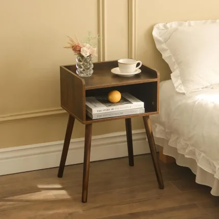 Mid Century Modern Side Table Bedroom with Storage, Small End Bedside Table with Solid Wood Legs for Living Room, Office Small S
