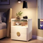 Tribesigns Nightstands, 2-Drawer Modern Night Stand with Open Storage Space, Wood Bed Side Table, Tempered Glasses End Table 2
