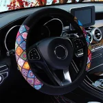 Women's 38CM Steering Wheel Cover Cherry Blossom  Chrysanthemum Check Spider Web Design Printed Car Accessory without Inner Ring 3