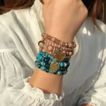 4pcs/set Boho Strand Bracelets For Women Crystal Beads Bracelets Heart Letter Elastic Bangles Wristband Yoga Jewelry Gifts 2