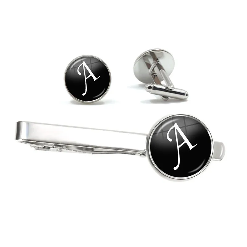26 Alphabet Letters Print Personality Men Tie Clip & Cufflinks Set Shirt Suit Cuff Links Wedding Jewelry Fathers Day Gift 26 Alphabet Letters Print Personality Men Tie Clip & Cufflinks Set Shirt Suit Cuff Links Wedding Jewelry Fathers Day Gift