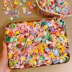 50pcs Cartoon Animal & Fruit Hair Ties - Colorful Woven Headbands for Girls  Polyester Material, All-Season Use Festive Gift 5