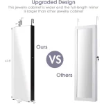 Wall Door Mounted Jewelry Armoire Cabinet with 47.5" H Full Length Mirror, 2 LEDs Lockable Jewelry Organizer Box with Bracelet 5