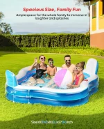 Large 80x80x27 Inch Inflatable Swimming Pool with 2 Seats and Backrests for Family Fun in Backyard, Garden, Outdoors 2