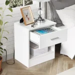 White Double-Layer Nightstand, Simple Storage Cabinet for Bedroom & Living Room, Large Capacity & Practical 2