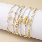 Vintage Seed Bead Stacked Bracelet Set Starfish Shell Embellishment Bracelets Elegant Women's Summer Beach Party Ideal Jewelry 3