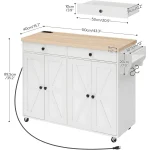 Kitchen Island with Power Outlet,43.3 Rolling Kitchen Island with Storage, Rolling Cart with Spice Rack and Hooks 3