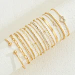 Fashion Elegant Heart Zircon Charm Bracelet Sets for Women Vintage Minimalist Multi-Element Twist Chain Metal Bracelets Jewelry 2
