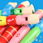 1pc 20cm/7.87in Colorful Wooden Flute Music Instrument Trumpet Buglet Hooter Kids Educational Learning Musical Toys for Children 5