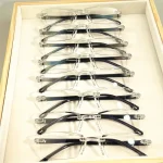 14-Pack Vintage Style Rimless Reading Glasses - Rectangular Frame, Blue Light Blocking, Anti-Fatigue, Unisex, Lightweight PC 2