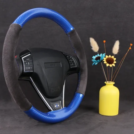 38CM Hand Sewing Glossy Carbon Fiber Suede Leather Car Steering Wheel Cover Non-Slip Universal DIY Auto Interior Accessories