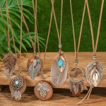 Retro Trendy Boho Long Neckalce Women Fashion Elegant Turquoise Shell Pendant Brown Pendent Necklaces Jewelry 4
