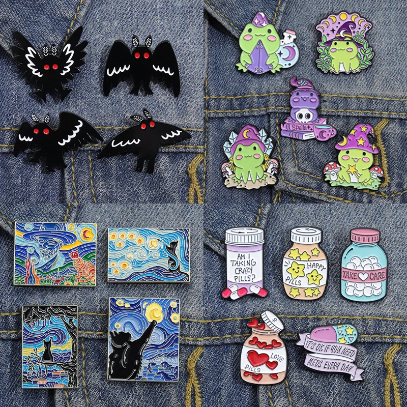4-6Pcs/Set Punk Witch Ghost Skull Enamel Pin Cartoon Frog Black Bird Animal Medicine Bottle Brooch Clothes Lapel Badge Jewelry 4-6Pcs/Set Punk Witch Ghost Skull Enamel Pin Cartoon Frog Black Bird Animal Medicine Bottle Brooch Clothes Lapel Badge Jewelry