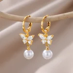 Butterfly Zircon Stainless Steel Pearl Earrings For Women Gold Plated Piercing Earring Aesthetic Luxury Jewelry Gift 2023 New 4