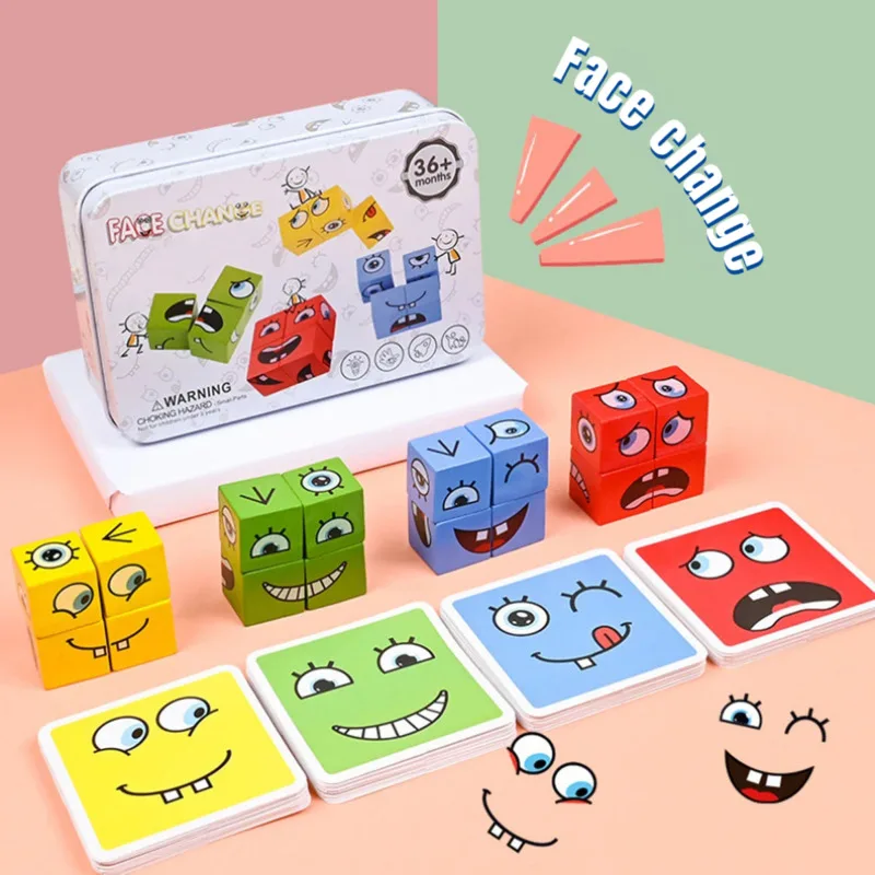 Cube Face Changing Building Blocks Cartoon Board Game Wooden Puzzle Montessori Anxiety Stress Relief Toys For Children Kids Cube Face Changing Building Blocks Cartoon Board Game Wooden Puzzle Montessori Anxiety Stress Relief Toys For Children Kids