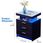 2 Set Nightstands with Wireless Charging Station, Auto Sensor 3 Color Dimmable LED Night Stand, Modern Bedside Table with 3 Dra 2
