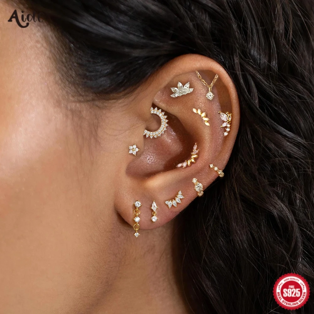 Aide 925 Sterling Silver 1pc Geometry Multi Piercing Stud Earrings For Women K Gold Simple Elegant Tassel Jewelry Gift Pendiente Aide 925 Sterling Silver 1pc Geometry Multi Piercing Stud Earrings For Women K Gold Simple Elegant Tassel Jewelry Gift Pendiente