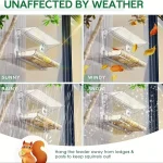 Indestructible Large Window Bird Feeder with Removable Seed & Water Tray, for Wild Birds with 4 Super Strong Adhesive Hooks + 4 4