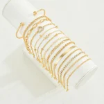Fashion Elegant Heart Zircon Charm Bracelet Sets for Women Vintage Minimalist Multi-Element Twist Chain Metal Bracelets Jewelry 3