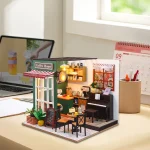 DIY 3D Puzzles Wooden Toy Miniature Dollhouse Handmade Doll House Model Building Kits Coffee House Toys For Children Gifts 2