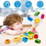 Montessori Wood Toys for Kids Wooden Sorting Stacking Toys for Baby Toddlers Educational Shape Color Sorter Preschool Kids Gifts 2