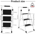 JHK 3 Step Ladder Folding Step Stool with Anti-Slip Pedal 330lbs Capacity Sturdy Steel Portable Heavy Duty Step Stool for Home 2
